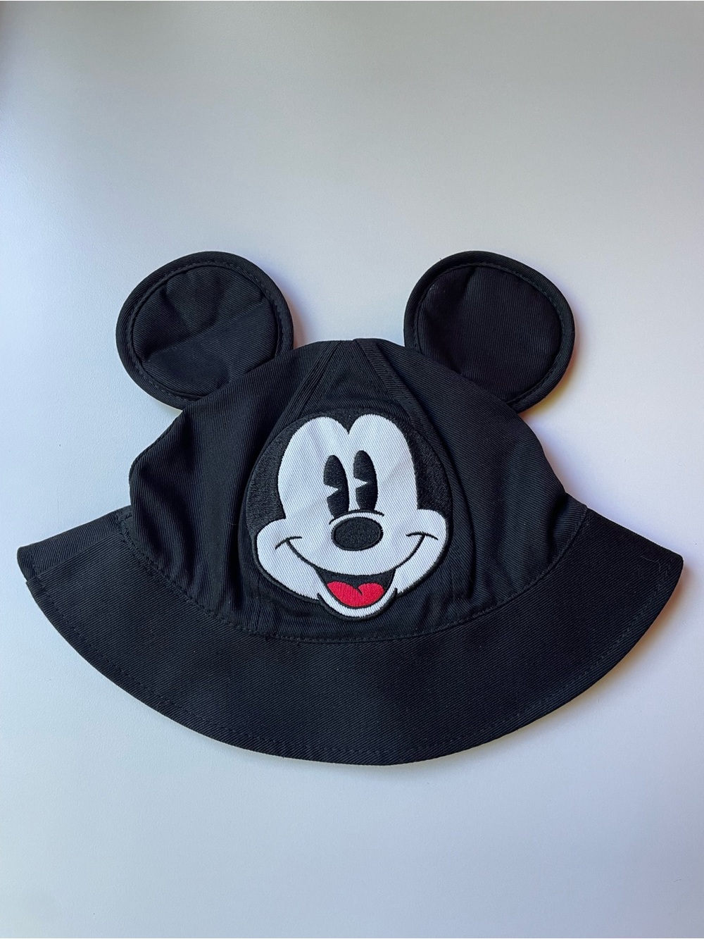 Disney Black Mickey Mouse Ear Toddler Bucket Hat with Embroidered Face Unisex